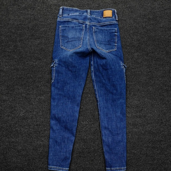 American Eagle High Rise Cargo Jegging Stretchy Women Zip Ankle 2 Short Blue - Picture 2 of 11